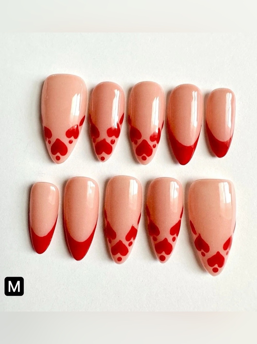 Red Heart French Tip Press-On Nails